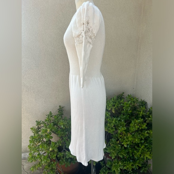 Vintage 70s white Santana knit dress lace inserts Sz Small by Ruth Chagnon - Picture 8 of 11